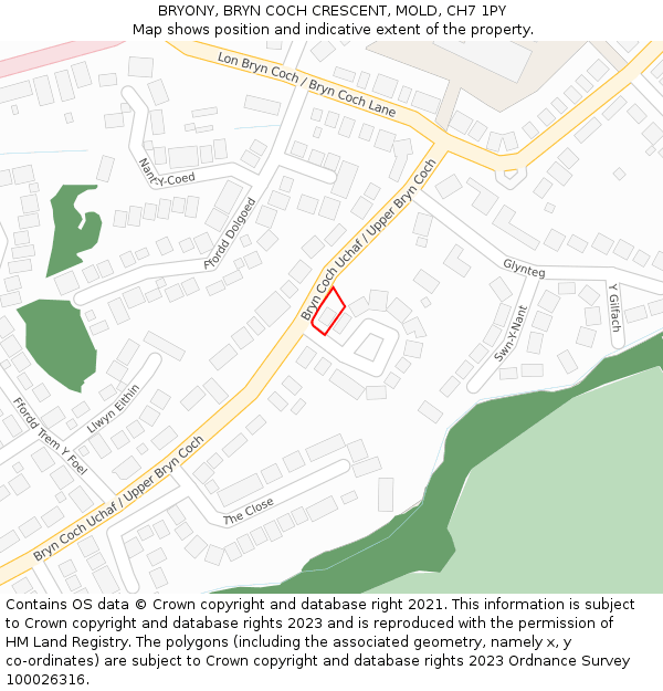 BRYONY, BRYN COCH CRESCENT, MOLD, CH7 1PY: Location map and indicative extent of plot
