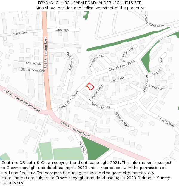 BRYONY, CHURCH FARM ROAD, ALDEBURGH, IP15 5EB: Location map and indicative extent of plot