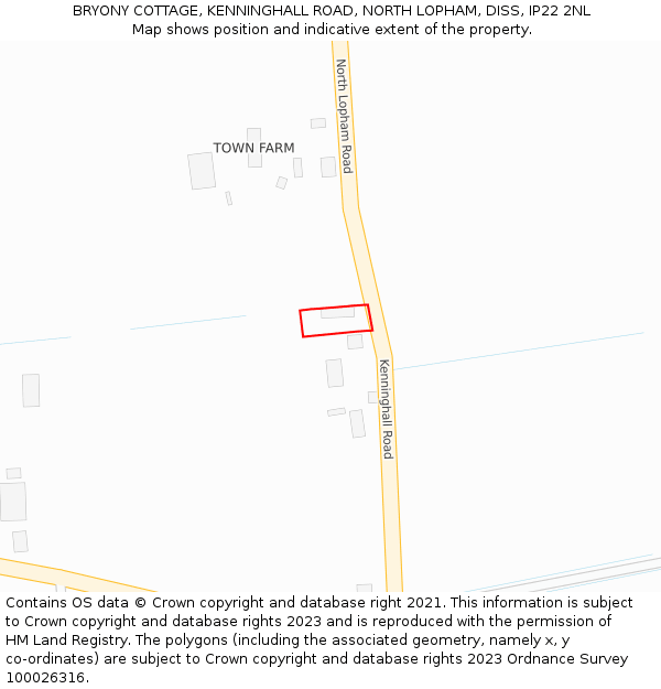 BRYONY COTTAGE, KENNINGHALL ROAD, NORTH LOPHAM, DISS, IP22 2NL: Location map and indicative extent of plot