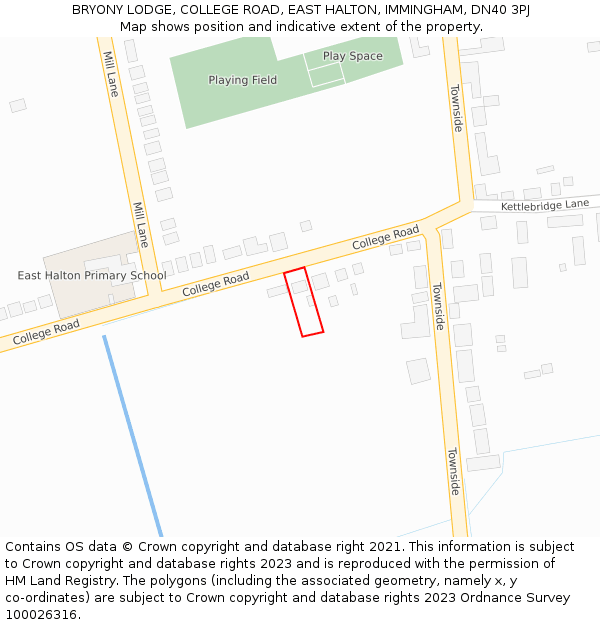 BRYONY LODGE, COLLEGE ROAD, EAST HALTON, IMMINGHAM, DN40 3PJ: Location map and indicative extent of plot