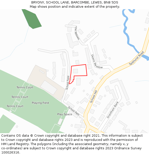 BRYONY, SCHOOL LANE, BARCOMBE, LEWES, BN8 5DS: Location map and indicative extent of plot