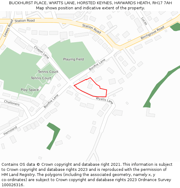 BUCKHURST PLACE, WYATTS LANE, HORSTED KEYNES, HAYWARDS HEATH, RH17 7AH: Location map and indicative extent of plot