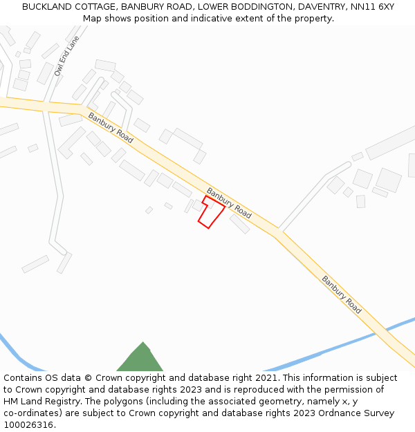 BUCKLAND COTTAGE, BANBURY ROAD, LOWER BODDINGTON, DAVENTRY, NN11 6XY: Location map and indicative extent of plot