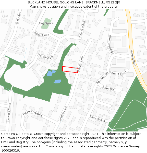 BUCKLAND HOUSE, GOUGHS LANE, BRACKNELL, RG12 2JR: Location map and indicative extent of plot