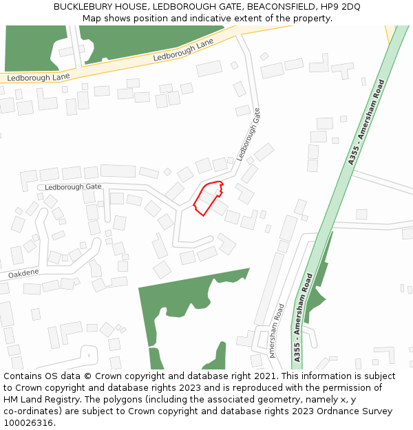 BUCKLEBURY HOUSE, LEDBOROUGH GATE, BEACONSFIELD, HP9 2DQ: Location map and indicative extent of plot