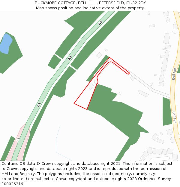 BUCKMORE COTTAGE, BELL HILL, PETERSFIELD, GU32 2DY: Location map and indicative extent of plot