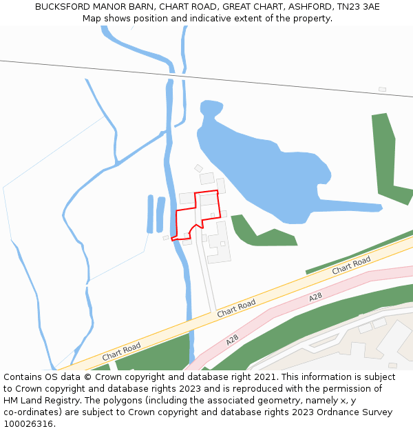 BUCKSFORD MANOR BARN, CHART ROAD, GREAT CHART, ASHFORD, TN23 3AE: Location map and indicative extent of plot