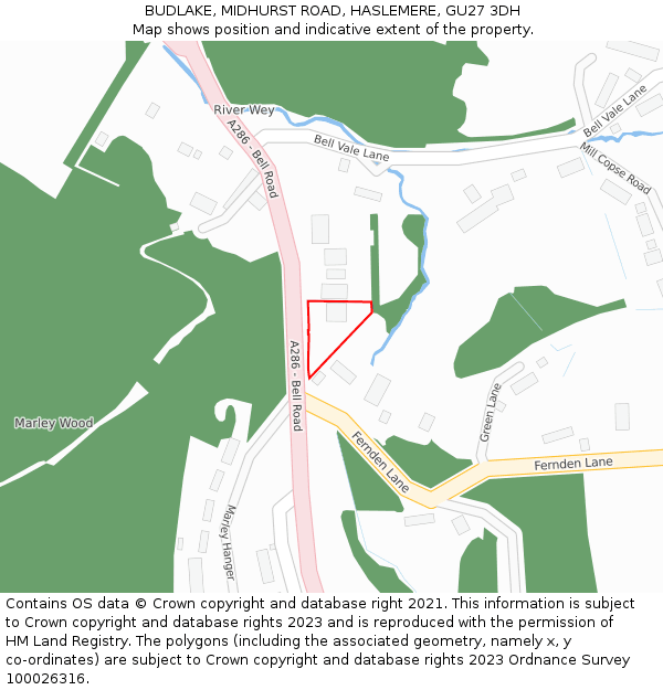 BUDLAKE, MIDHURST ROAD, HASLEMERE, GU27 3DH: Location map and indicative extent of plot