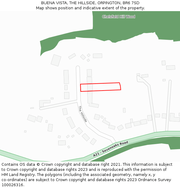 BUENA VISTA, THE HILLSIDE, ORPINGTON, BR6 7SD: Location map and indicative extent of plot