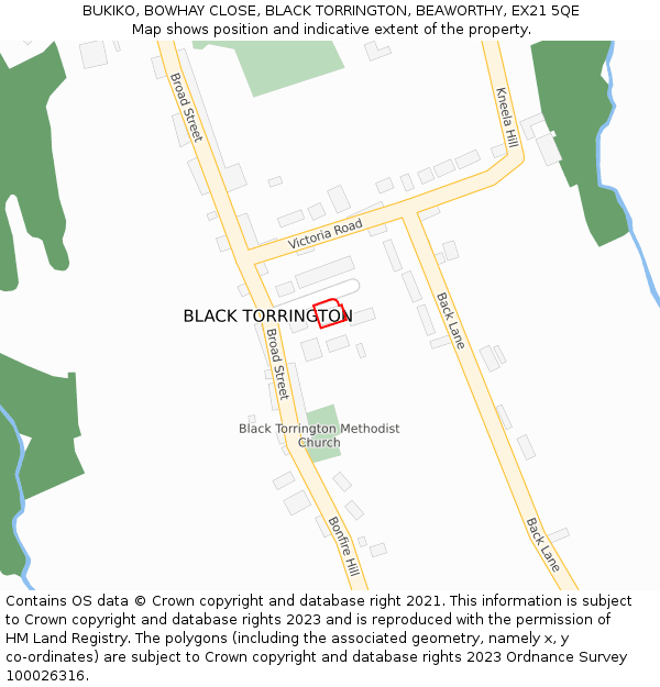 BUKIKO, BOWHAY CLOSE, BLACK TORRINGTON, BEAWORTHY, EX21 5QE: Location map and indicative extent of plot