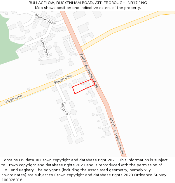 BULLACELOW, BUCKENHAM ROAD, ATTLEBOROUGH, NR17 1NG: Location map and indicative extent of plot