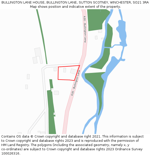 BULLINGTON LANE HOUSE, BULLINGTON LANE, SUTTON SCOTNEY, WINCHESTER, SO21 3RA: Location map and indicative extent of plot
