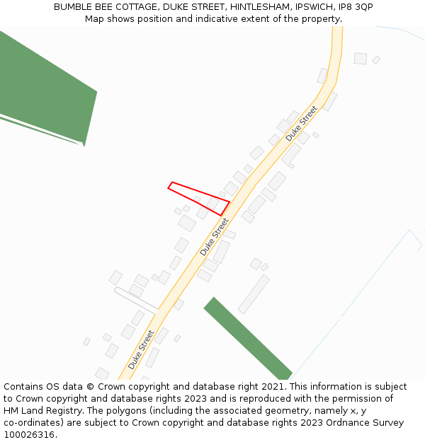 BUMBLE BEE COTTAGE, DUKE STREET, HINTLESHAM, IPSWICH, IP8 3QP: Location map and indicative extent of plot