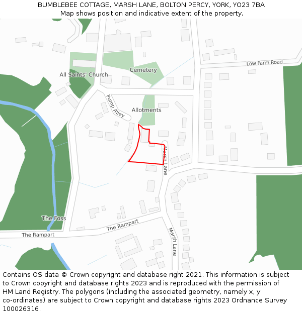 BUMBLEBEE COTTAGE, MARSH LANE, BOLTON PERCY, YORK, YO23 7BA: Location map and indicative extent of plot