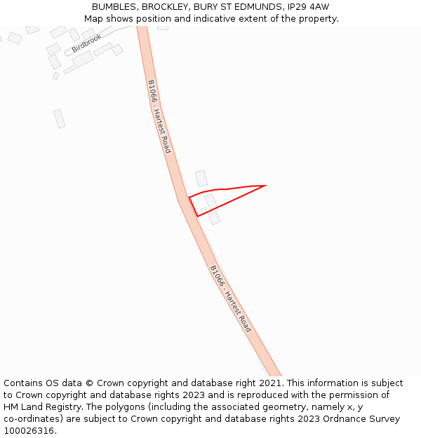 BUMBLES, BROCKLEY, BURY ST EDMUNDS, IP29 4AW: Location map and indicative extent of plot