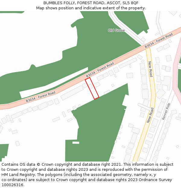 BUMBLES FOLLY, FOREST ROAD, ASCOT, SL5 8QF: Location map and indicative extent of plot