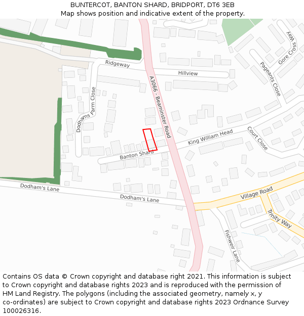 BUNTERCOT, BANTON SHARD, BRIDPORT, DT6 3EB: Location map and indicative extent of plot