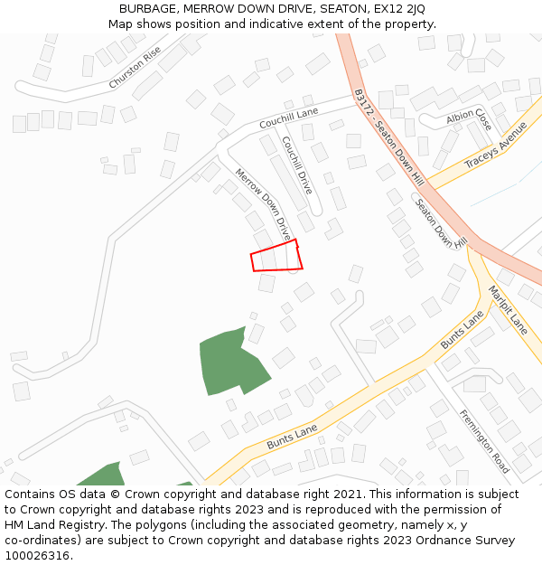 BURBAGE, MERROW DOWN DRIVE, SEATON, EX12 2JQ: Location map and indicative extent of plot