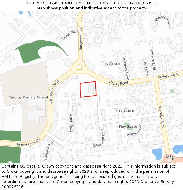 BURBANK, CLARENDON ROAD, LITTLE CANFIELD, DUNMOW, CM6 1TJ: Location map and indicative extent of plot