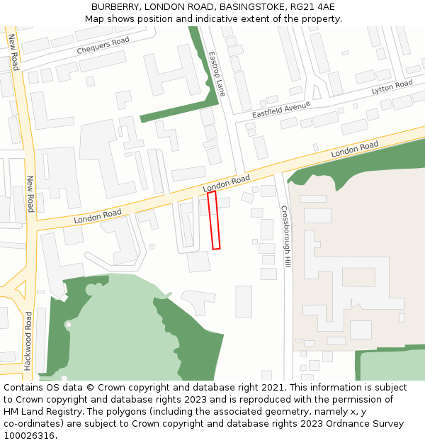 BURBERRY, LONDON ROAD, BASINGSTOKE, RG21 4AE: Location map and indicative extent of plot