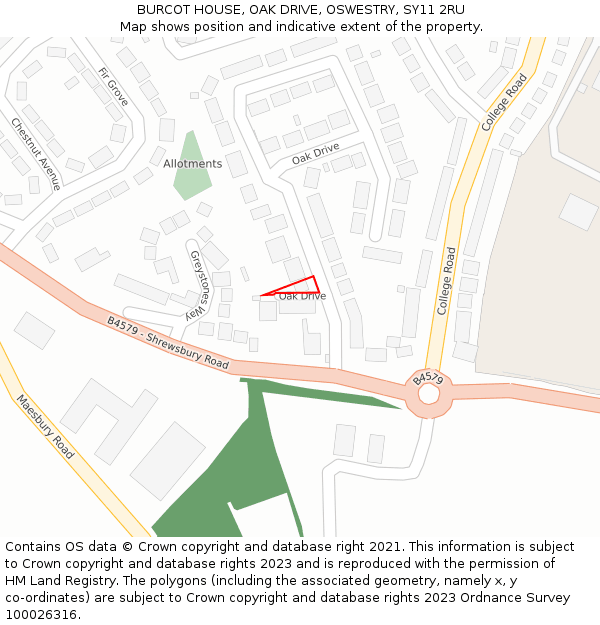 BURCOT HOUSE, OAK DRIVE, OSWESTRY, SY11 2RU: Location map and indicative extent of plot