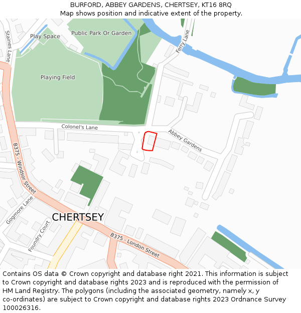 BURFORD, ABBEY GARDENS, CHERTSEY, KT16 8RQ: Location map and indicative extent of plot