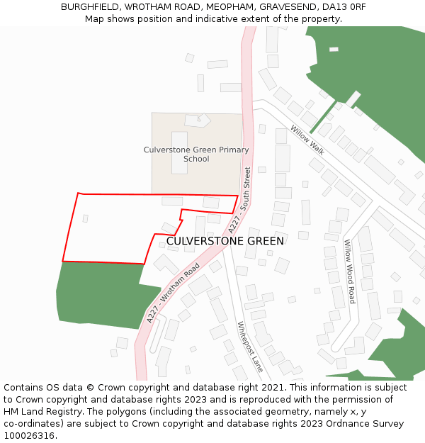 BURGHFIELD, WROTHAM ROAD, MEOPHAM, GRAVESEND, DA13 0RF: Location map and indicative extent of plot