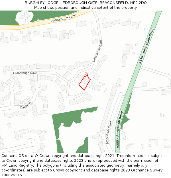 BURGHLEY LODGE, LEDBOROUGH GATE, BEACONSFIELD, HP9 2DQ: Location map and indicative extent of plot