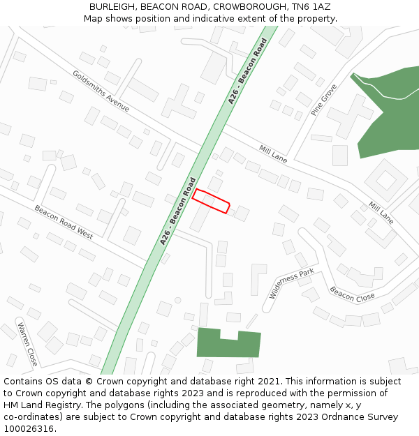 BURLEIGH, BEACON ROAD, CROWBOROUGH, TN6 1AZ: Location map and indicative extent of plot