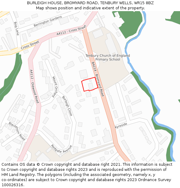 BURLEIGH HOUSE, BROMYARD ROAD, TENBURY WELLS, WR15 8BZ: Location map and indicative extent of plot
