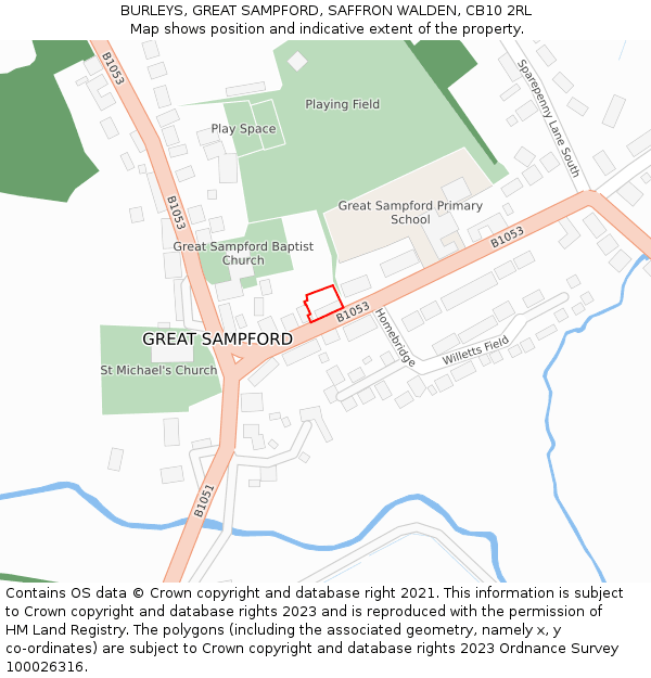 BURLEYS, GREAT SAMPFORD, SAFFRON WALDEN, CB10 2RL: Location map and indicative extent of plot