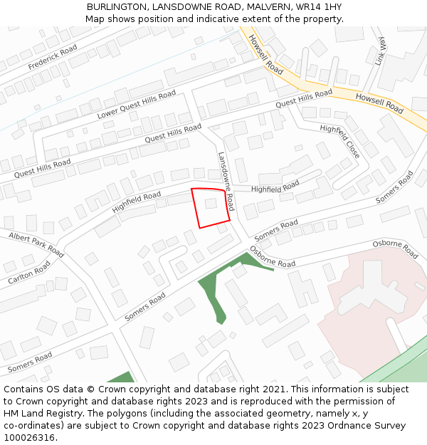 BURLINGTON, LANSDOWNE ROAD, MALVERN, WR14 1HY: Location map and indicative extent of plot