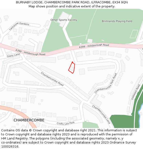 BURNABY LODGE, CHAMBERCOMBE PARK ROAD, ILFRACOMBE, EX34 9QN: Location map and indicative extent of plot