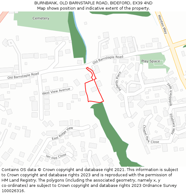 BURNBANK, OLD BARNSTAPLE ROAD, BIDEFORD, EX39 4ND: Location map and indicative extent of plot