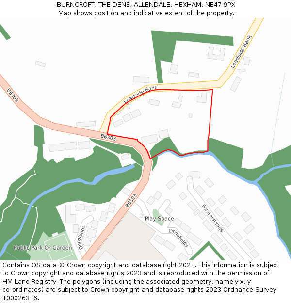 BURNCROFT, THE DENE, ALLENDALE, HEXHAM, NE47 9PX: Location map and indicative extent of plot