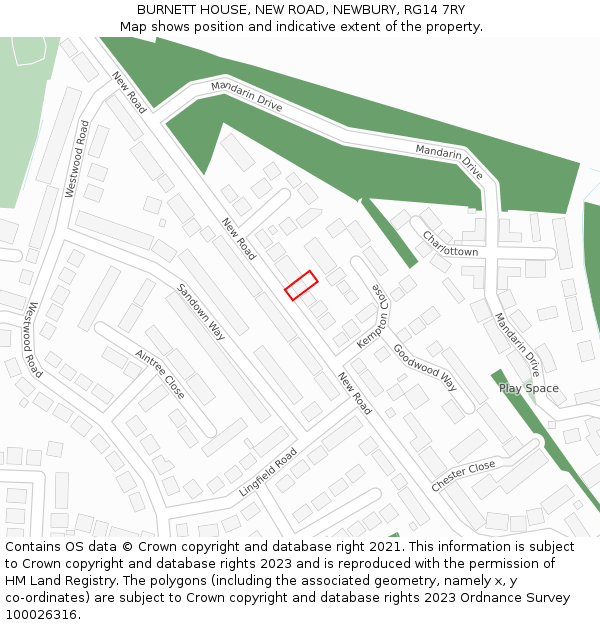 BURNETT HOUSE, NEW ROAD, NEWBURY, RG14 7RY: Location map and indicative extent of plot