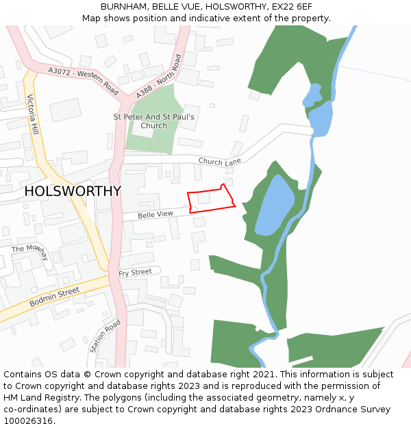 BURNHAM, BELLE VUE, HOLSWORTHY, EX22 6EF: Location map and indicative extent of plot