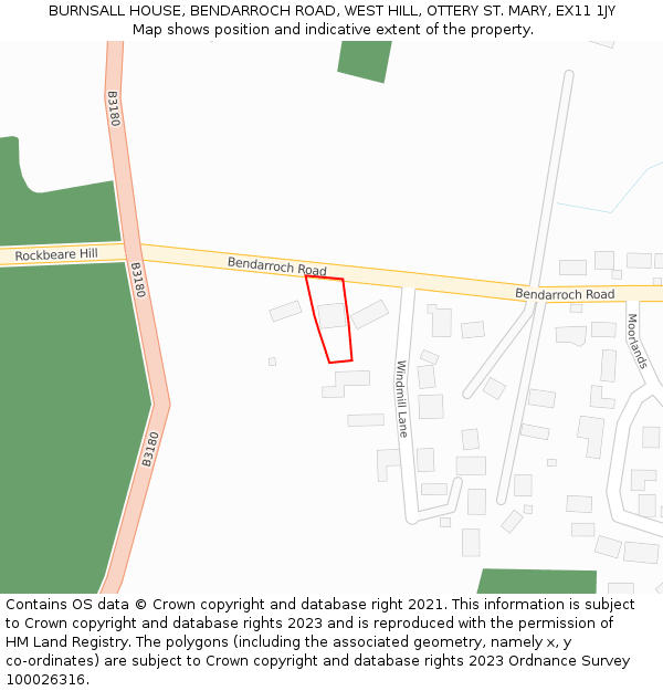 BURNSALL HOUSE, BENDARROCH ROAD, WEST HILL, OTTERY ST. MARY, EX11 1JY: Location map and indicative extent of plot