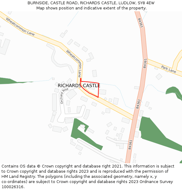 BURNSIDE, CASTLE ROAD, RICHARDS CASTLE, LUDLOW, SY8 4EW: Location map and indicative extent of plot