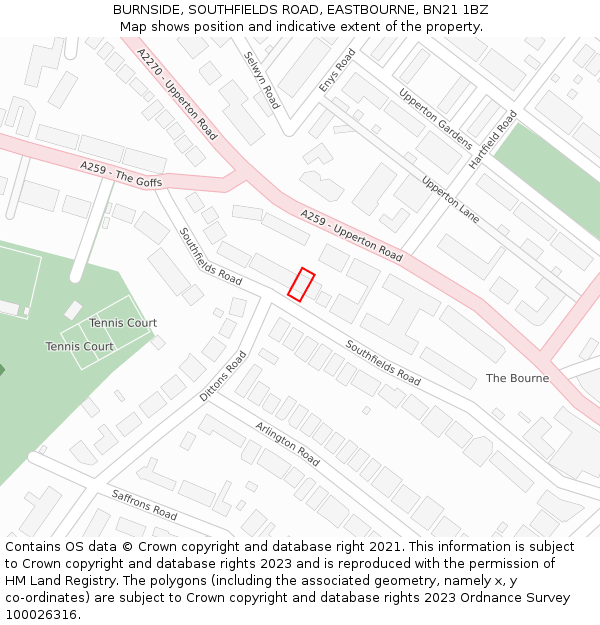 BURNSIDE, SOUTHFIELDS ROAD, EASTBOURNE, BN21 1BZ: Location map and indicative extent of plot