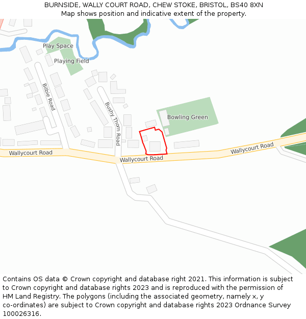 BURNSIDE, WALLY COURT ROAD, CHEW STOKE, BRISTOL, BS40 8XN: Location map and indicative extent of plot