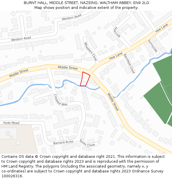 BURNT HALL, MIDDLE STREET, NAZEING, WALTHAM ABBEY, EN9 2LG: Location map and indicative extent of plot