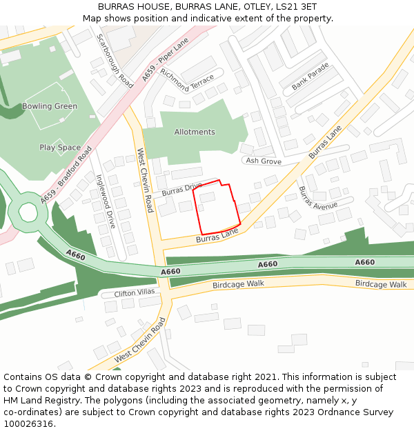 BURRAS HOUSE, BURRAS LANE, OTLEY, LS21 3ET: Location map and indicative extent of plot