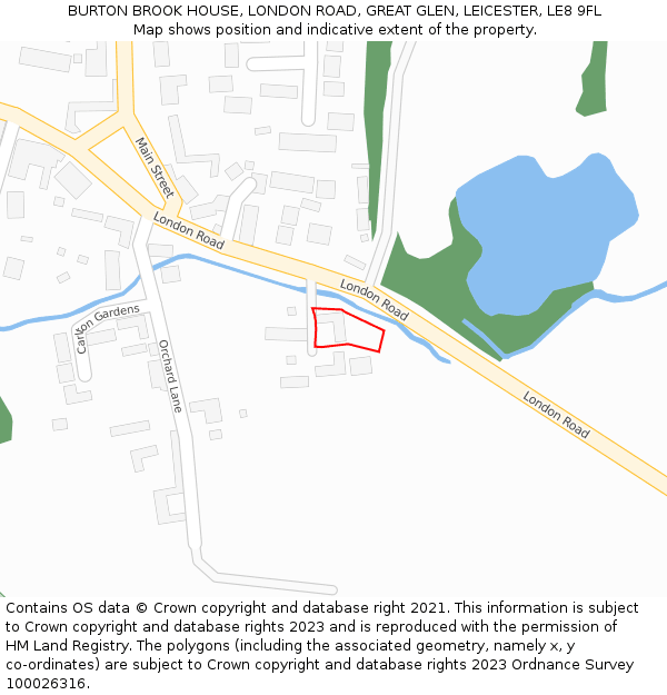 BURTON BROOK HOUSE, LONDON ROAD, GREAT GLEN, LEICESTER, LE8 9FL: Location map and indicative extent of plot