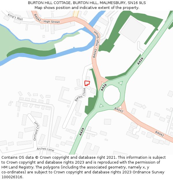 BURTON HILL COTTAGE, BURTON HILL, MALMESBURY, SN16 9LS: Location map and indicative extent of plot