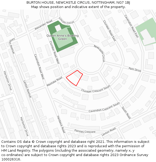 BURTON HOUSE, NEWCASTLE CIRCUS, NOTTINGHAM, NG7 1BJ: Location map and indicative extent of plot