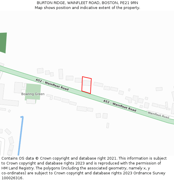 BURTON RIDGE, WAINFLEET ROAD, BOSTON, PE21 9RN: Location map and indicative extent of plot