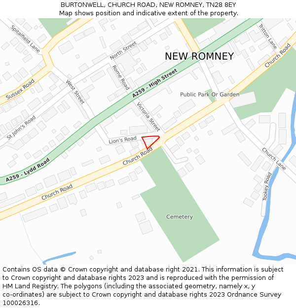 BURTONWELL, CHURCH ROAD, NEW ROMNEY, TN28 8EY: Location map and indicative extent of plot