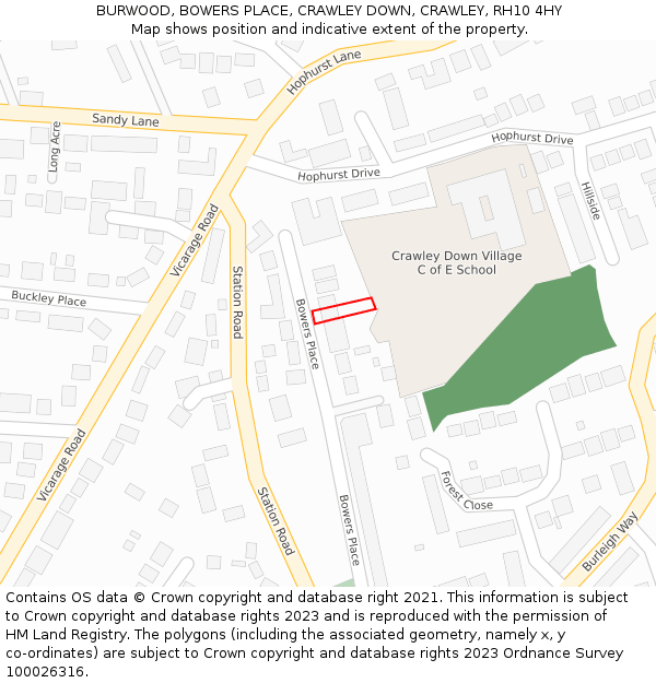 BURWOOD, BOWERS PLACE, CRAWLEY DOWN, CRAWLEY, RH10 4HY: Location map and indicative extent of plot