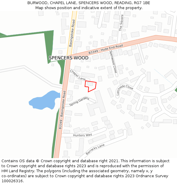 BURWOOD, CHAPEL LANE, SPENCERS WOOD, READING, RG7 1BE: Location map and indicative extent of plot